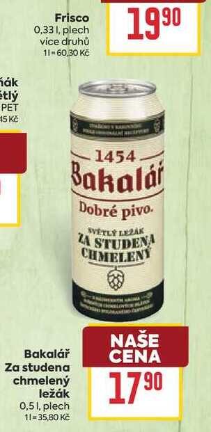 Bakalář Za studena chmelený ležák 0,51, plech 