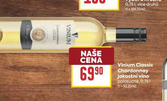Vinium Classic Chardonnay jakostní víno polosuché, 0,75l