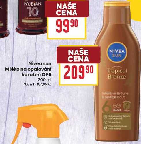Nivea sun Mléko na opalování karoten OF6 200 ml BILLA