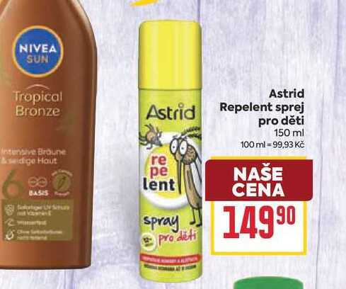 Astrid Repelent sprej pro děti 150 ml BILLA