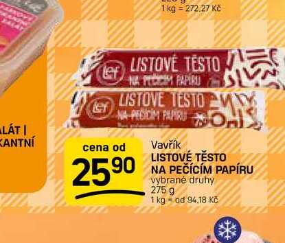 LISTOVÉ TĚSTO NA PEČÍCÍM PAPÍRU vybrané druhy 275 g