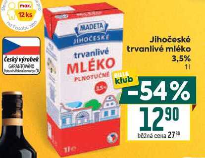 Jihočeské trvanlivé mléko 3,5% 1l
