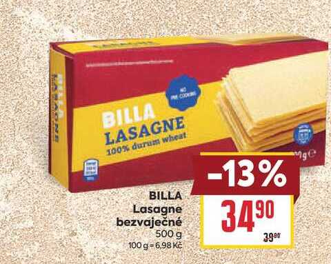 BILLA Lasagne bezvaječné 500 g