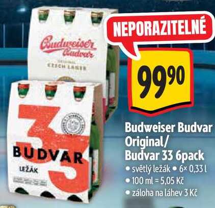 Budweiser Budvar 33 6pack, 6x 0,33 l