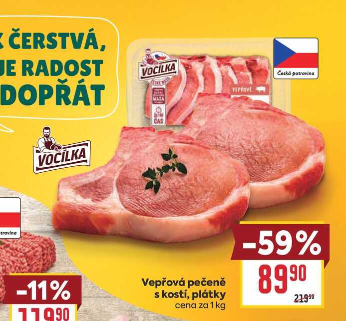Vepřová pečeně s kostí, plátky cena za 1 kg