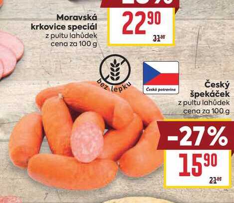 Český špekáček z pultu lahůdek cena za 100 g