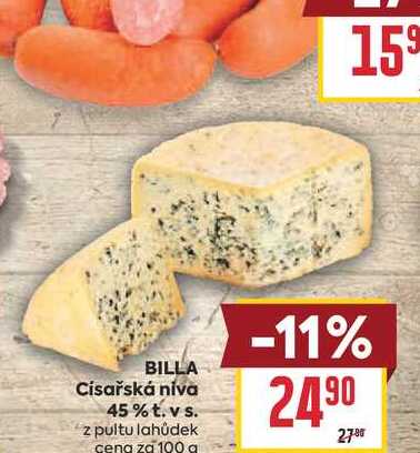 BILLA Císařská niva 45% t. vs. z pultu lahůdek cena za 100 g