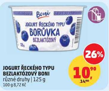 JOGURT ŘECKÉHO TYPU BEZLAKTÓZOVÝ BONI, 125g