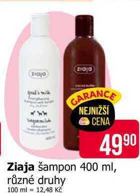 Ziaja šampon 400 ml, různé druhy Teta drogerie