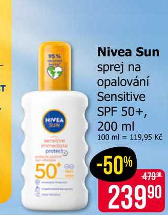 Nivea Sun sprej na opalování Sensitive SPF 50+, 200 ml Teta drogerie
