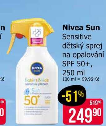 Nivea Sun Sensitive dětský sprej na opalování SPF 50+, 250 ml Teta drogerie
