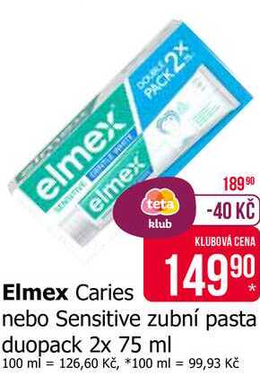 Elmex Sensitive Zubní pasta 2x75ml, vybrané druhy Teta drogerie