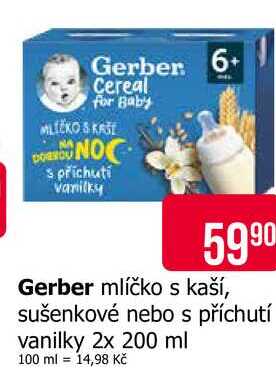 Gerber mlíčko s kaší, sušenkové nebo s příchutí vanilky 2x 200 ml Teta drogerie