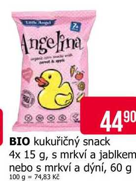 BIO kukuřičný snack 4x 15 g, s mrkví a jablkem nebo s mrkví a dýní, 60 g Teta drogerie