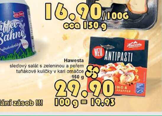 Hawesta sleďový salát s zeleninou a pepřem tuňákové kuličky v kari omáčce 150 g