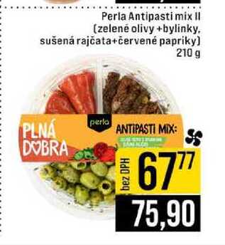 Perla Antipasti mix II zelené olivy +bylinky sušená rajčata+červené papriky 210 g