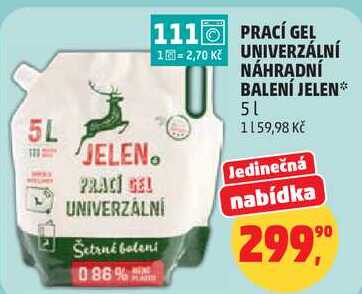 PRACÍ GEL UNIVERZÁLNÍ NÁHRADNÍ BALENÍ JELEN, 5 l Penny Market