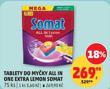 TABLETY DO MYČKY ALL IN ONE EXTRA LEMON SOMAT, 75 ks Penny Market