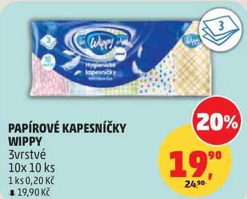 PAPÍROVÉ KAPESNÍČKY WIPPY, 10x 10 ks Penny Market