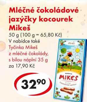 Mléčné čokoládové jazýčky kocourek Mikeš, 50 g