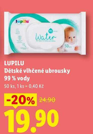 LUPILU Dětské vlhčené ubrousky 99% vody, 50 ks