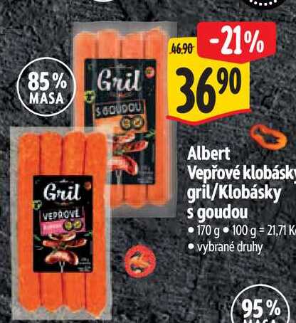   Albert Vepřové klobásky gril/Klobásky s goudou 170 g 