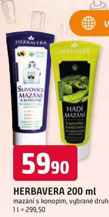 HERBAVERA 200 ml mazání s konopím Trefa