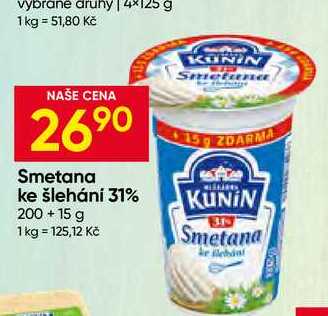 KUNÍN Smetana ke šlehání 31% 200+15 g