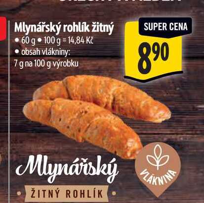 Mlynářský rohlík žitný 60 g
