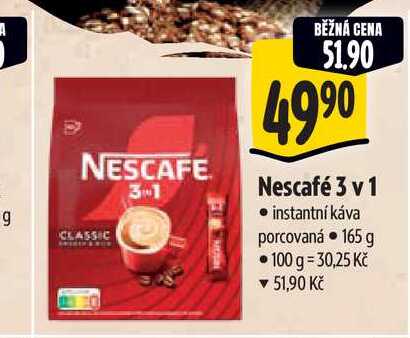 Nescafé 3 v 1 instantní káva porcovaná 165 g