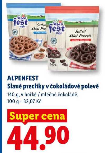 ALPENFEST Slané preclíky v čokoládové polevě, 140 g