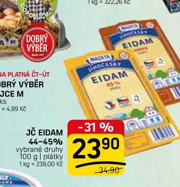 JČ EIDAM 44-45% vybrané druhy 100 g | plátky