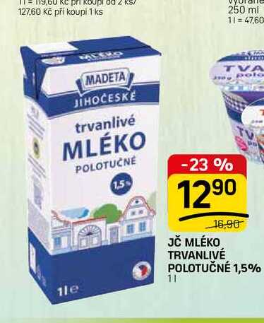JČ MLÉKO TRVANLIVÉ POLOTUČNÉ 1,5% 1l
