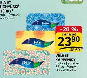 VELVET KAPESNÍKY 150 ks | 2vrstvé 56 ks | 3vrstvé FLOP TOP
