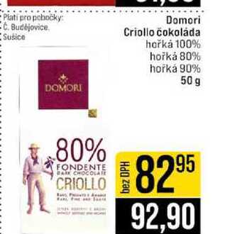 Domori Criollo čokoláda hořká 100% hořká 80% hořká 90% 50 g