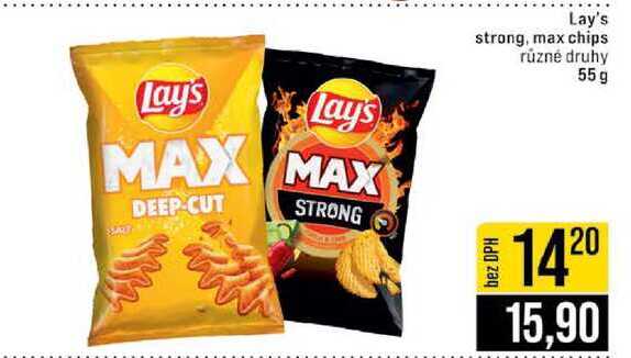 Lay's strong, max chips různé druhy 55g