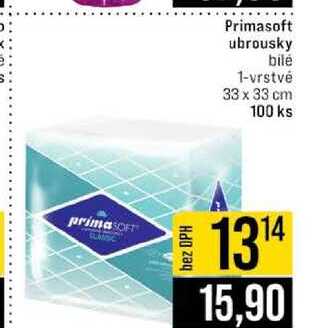 Primasoft ubrousky bilé 1-vrstvé 33 x 33 cm 100 ks JIP