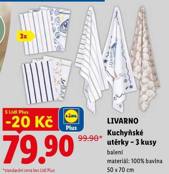 LIVARNO Kuchyňské utěrky - 3 kusy