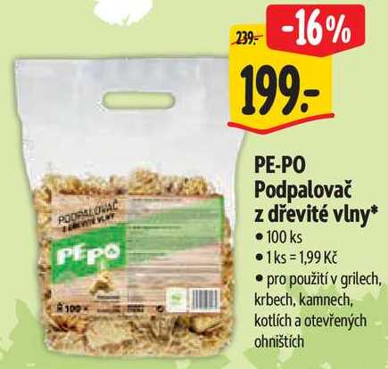 PE-PO Podpalovač z dřevité vlny, 100 ks
