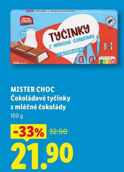 MISTER CHOC Čokoládové tyčinky z mléčné čokolády, 100 g