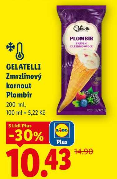 GELATELLI Zmrzlinový kornout Plombir, 200 ml