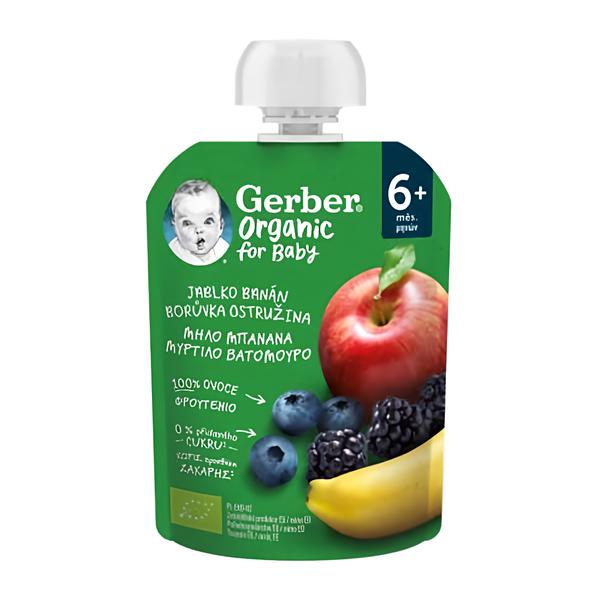 Gerber Organic kapsička jablko, banán, borůvka a ostružina Košík.cz