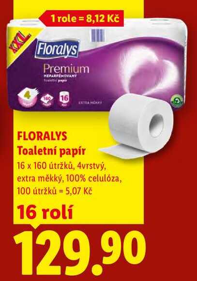 FLORALYS Toaletní papír, 16 x 160 útržků