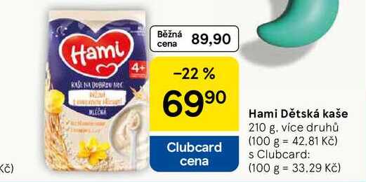 Hami Dětská kaše, 210 g, více druhů Tesco
