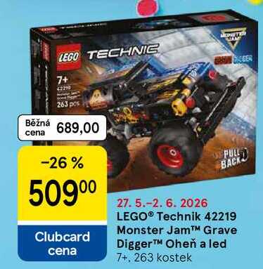 LEGO® Technik 42219 Monster JamTM Grave DiggerTM Oheň a led 7+, 263 kostek Tesco
