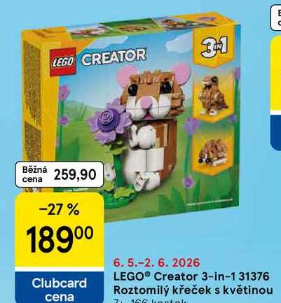LEGO® Creator 3-in-1 31376 Roztomilý křeček s květinou 7+, 166 kostek Tesco