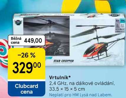 Vrtulník, 2,4 GHz, na dálkové ovládání, 33,5 x 15 x 5 cm Tesco
