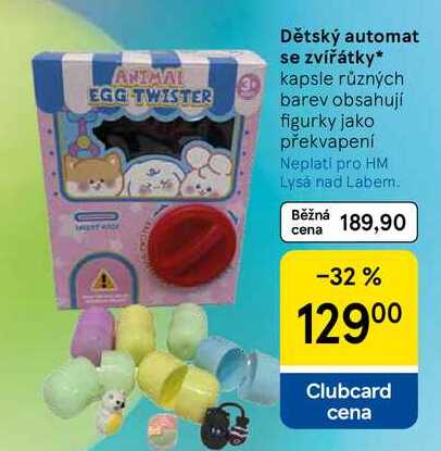 Dětský automat se zvířátky, kapsle různých barev obsahují figurky jako překvapení Tesco