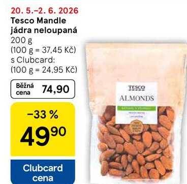 Tesco Mandle jádra neloupaná, 200 g