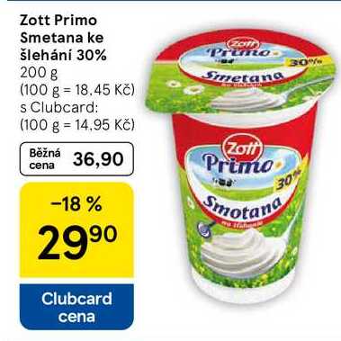 Zott Primo Smetana ke šlehání 30%, 200 g